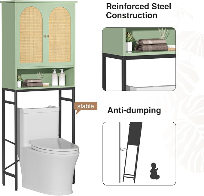Rattan Over The Toilet Storage Cabinet, Bathroom Organizers and Storage Over - Image 7
