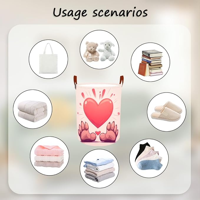 Laundry Baskets 15.7x19.7 Inch Large Paw Print Heart Design Collapsible Laundry - Image 4