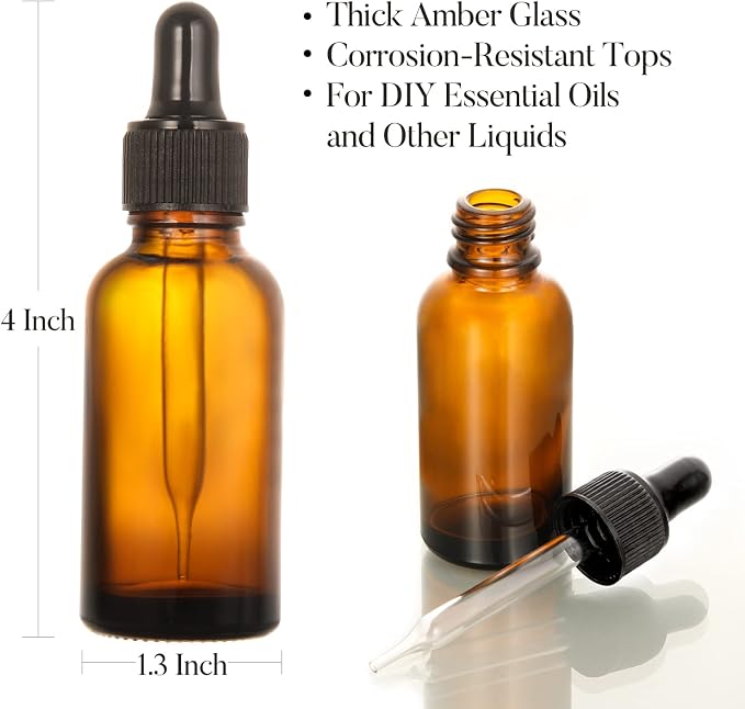 4 Pack, 1 oz Thick Dark Amber Glass Dropper Bottles - 30ml Tincture Bottles - Image 4