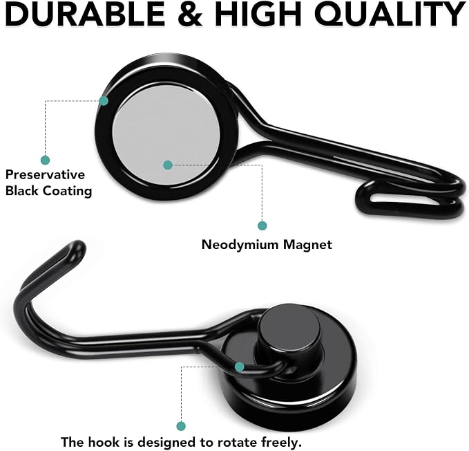MIKEDE 12 Pack Magnetic Hooks, 40Lbs Heavy Duty Neodymium Magnet Hooks Black - Image 5