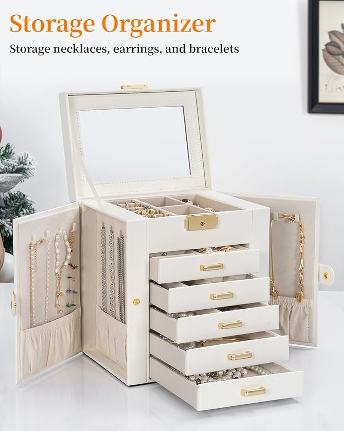 TORIBIO Large Jewelry Box for Women, Leather Jewelry Organizer - Image 3