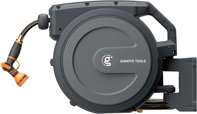 Giraffe Tools Retractable Garden Hose Reel 5/8 inch x 90 ft Hose Reels by GiraffeTools