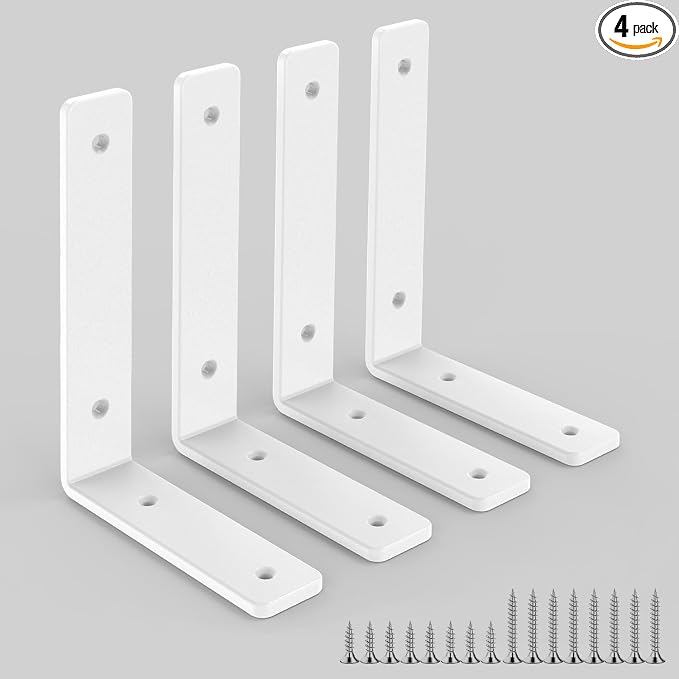 White Heavy Duty Shelf Brackets 12 Inch, Extra Thick L Shelving Brackets by Sanbeeto