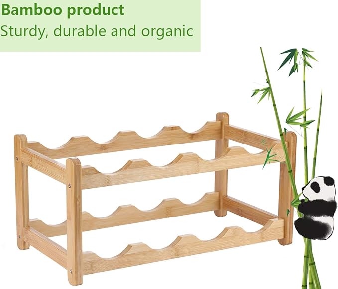 Wine Rack 8 Bottle 2-Tier Eco-Friendly Bamboo Wine Storage Easy-Assembly - Image 5