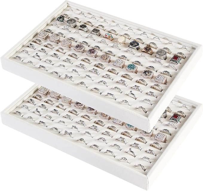 Coward 2Pcs/Set Stackable Ring Organizer Tray Beige Velvet Ring Earring Stud by FocusOnJewelryDisplay15yrs