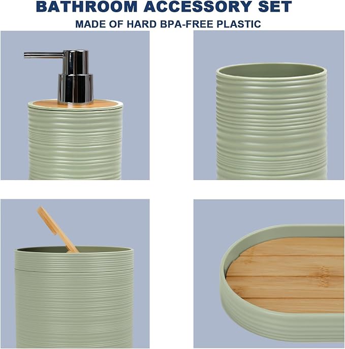 CERBIOR Bathroom Accessories Set 6 Piece Bamboo Bath Ensemble Includes Soap - Image 5