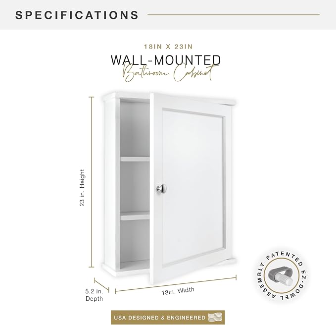 MCS 23x18 White Medicine Cabinet Organizer, Wall Mounted Bathroom Cabinet - Image 2