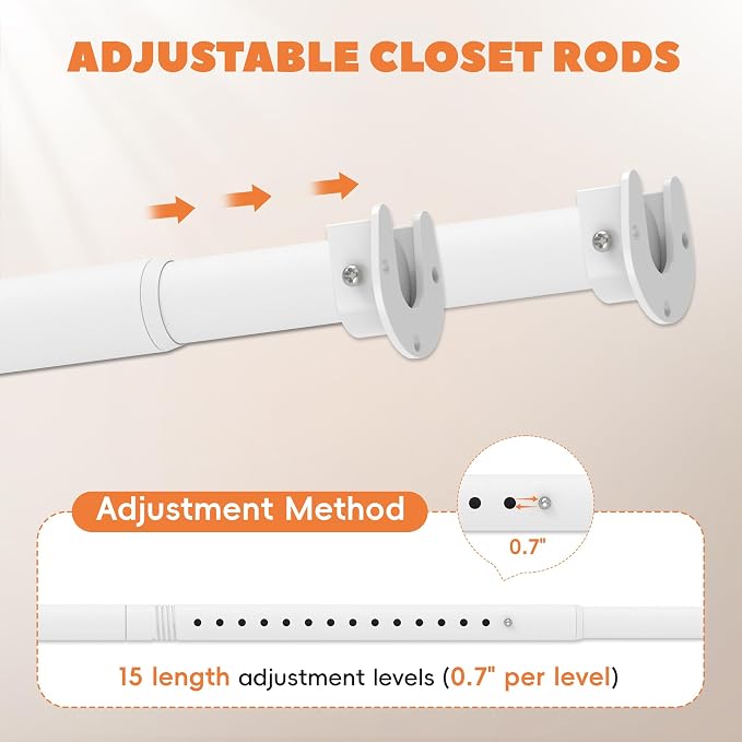 Closet Rod 30-63 Inches, Adjustable Heavy Duty Metal White Closet Rods - Image 5