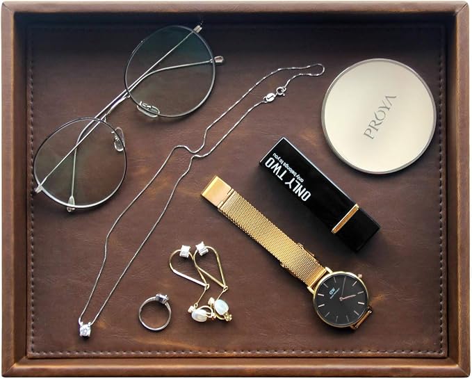 Vixdonos Leather Valet Tray Rectangular Catchall Tray Counter Organizer by Vixdonos