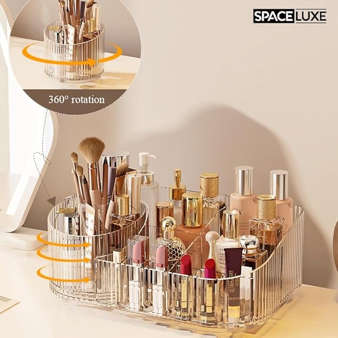 Makeup Organizer with Drawers and 360° Rotating Brush Holder, Large Capacity - Image 6