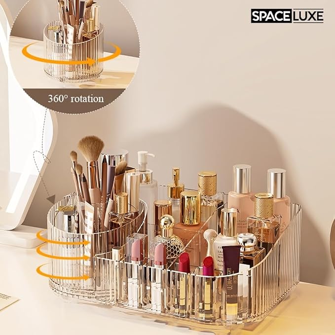 Makeup Organizer with Drawers and 360° Rotating Brush Holder, Large Capacity - Image 3