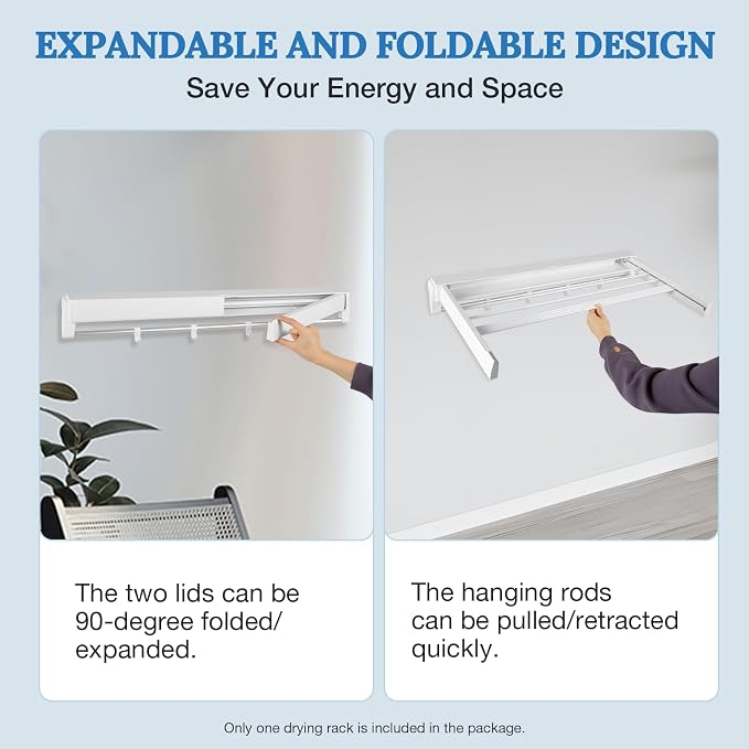 Wall Mounted Drying Rack, Foldable Wall Mount Laundry Rack Folding Indoor - Image 3