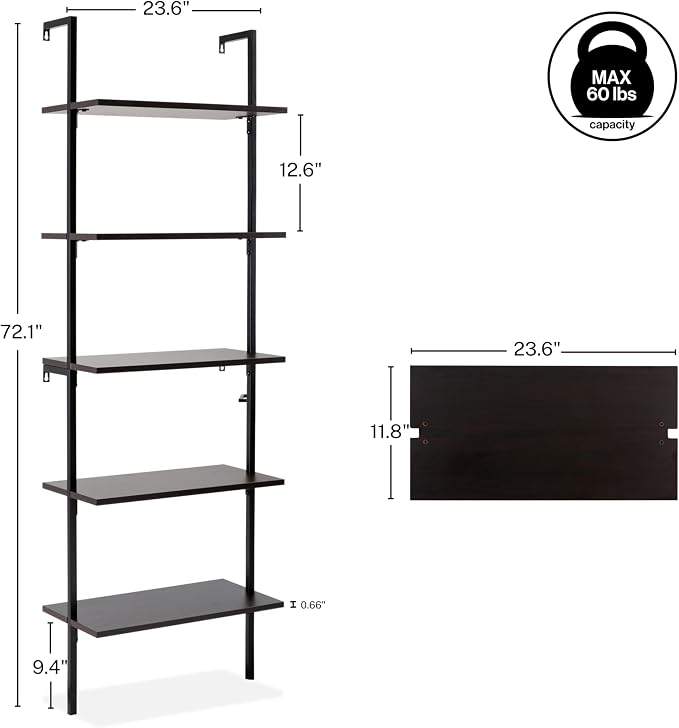 happimess MSH1001A Madera 72.05" Classic Industrial 5-Shelf Wood Wall-Mounted - Image 3