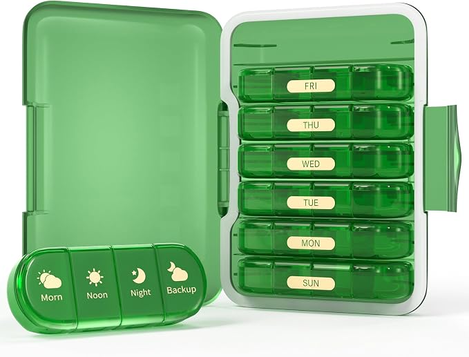 Weekly Pill Organizer 4 Times a Day, 7 Day Pill Box 4X, Portable by Codcaw