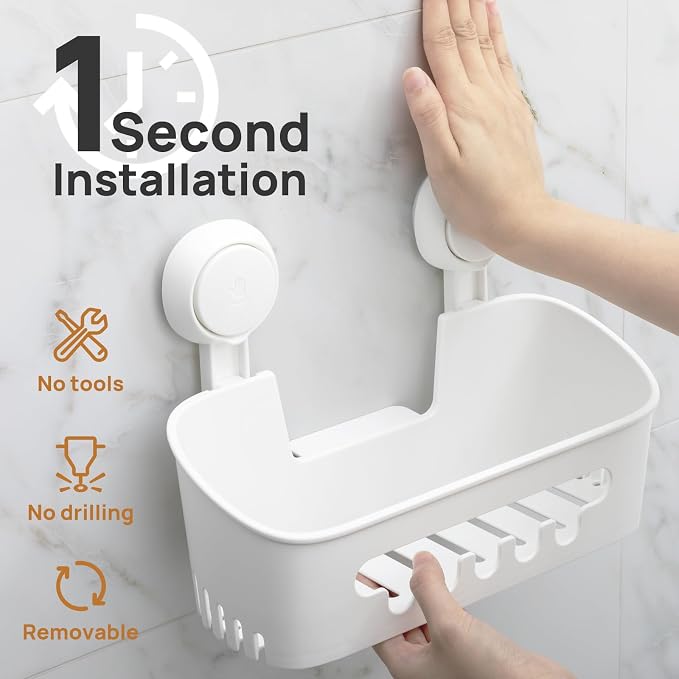 LEVERLOC Shower Caddy Suction Cup, Shower Organizer Removable Bathroom Shelf - Image 2