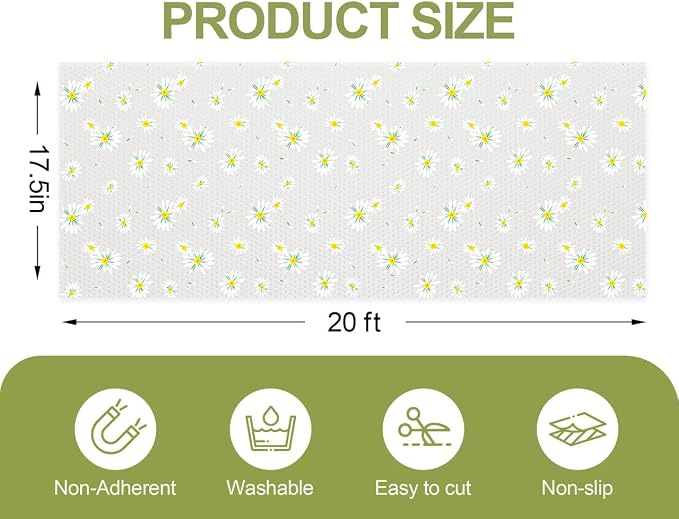 FEXIA Shelf Liner 17.5 Inch x 20 FT Daisy Non Slip Waterproof Cabinet and - Image 2