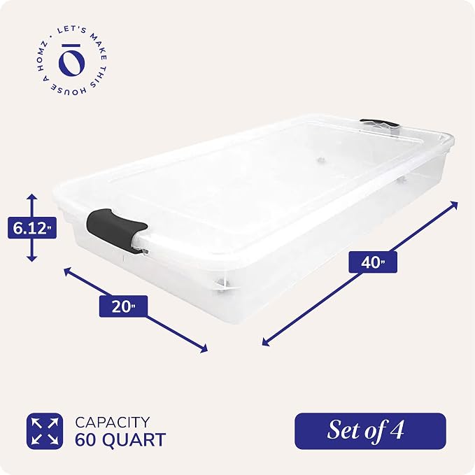 HOMZ 4-Pack Under Bed Storage, 60 Quart, and Towels - Image 4