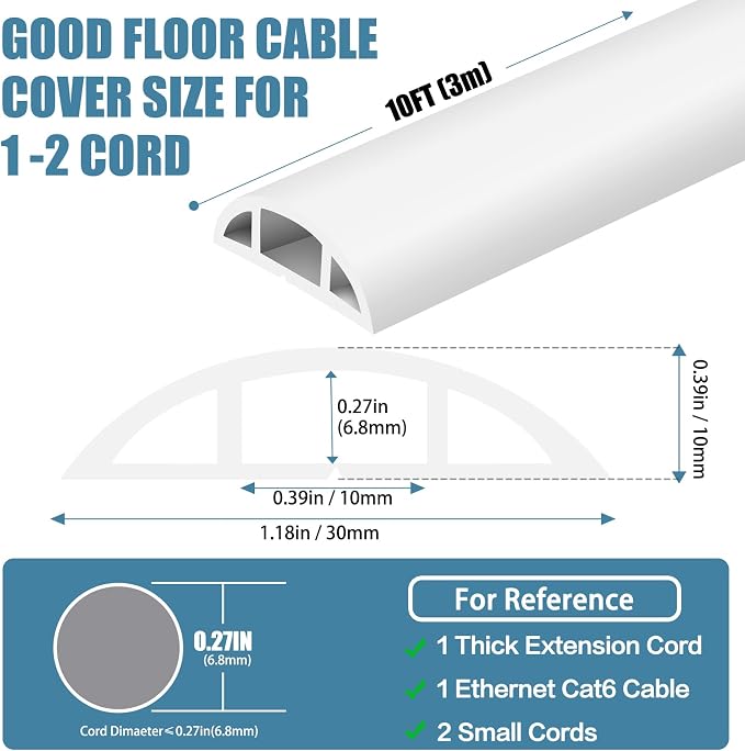 Floor Cord Covers for Wires 10FT Cable Hider Wire Cover Self Adhesive Cord - Image 2
