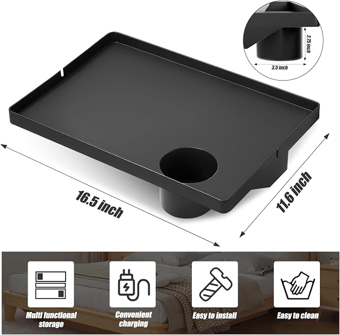 Bedside Table with Cup Holder College Dorm Room Essentials Clip On Nightstand - Image 2