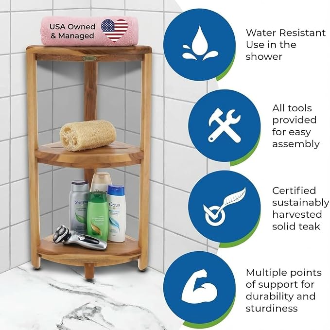 EcoDecors 3-Tier Shelf Waterproof Teak Wood Shower Shelf - Image 4