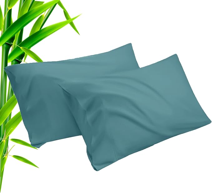 Teal Pillow Cases Queen Size 2 Pack, Bamboo Rayon Cooling Pillowcases by TELUS
