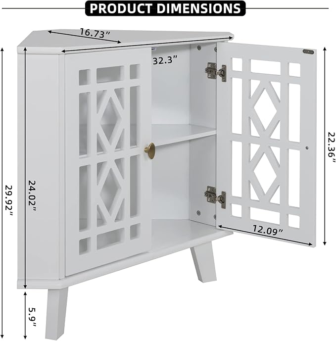 Scurrty 32'' Corner Shelf Stand, Small Corner Table Sideboard Cabinet - Image 2