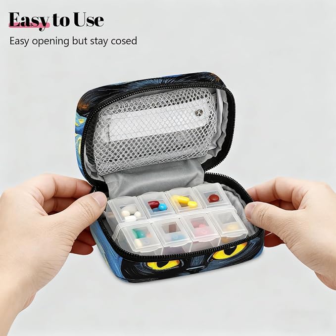 Black Cat Starry Night Pill Organizer Travel Medicine Case - Image 3