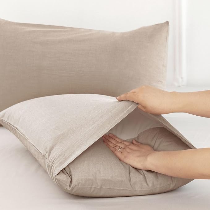MooMee Bedding Pillowcases Pack of 2 100% Washed Cotton Linen Like Textured - Image 4