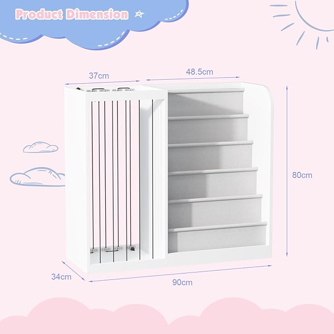 White Kids Bookshelf & Stuffed Animal Net Holder Plush Toy Storage Organizer - Image 9