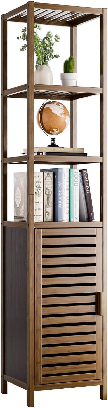 HITNET Bathroom Cabinet, Bamboo Floor Cabinet Freestanding Narrow Storage Unit by HITNET