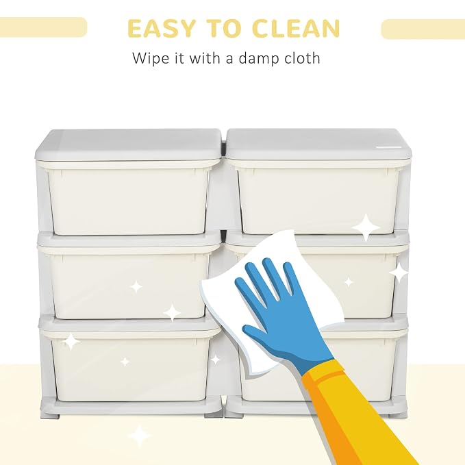 Qaba 3 Tier Kids Storage Unit, 6 Drawer Chest Toy Organizer Plastic Bins - Image 6