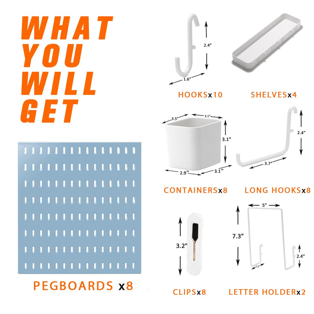 Peg Board Combination Kit, 8 Pegboards with 40 Accessories, Pegboard