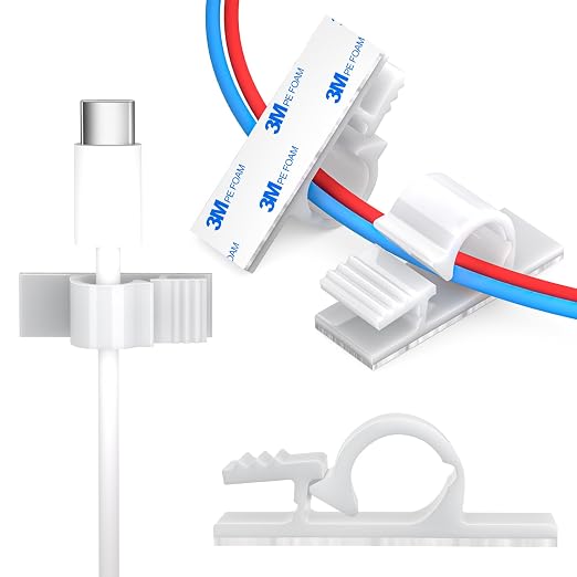 XHF 100pcs Adhesive Cable Wire Clips White, Outdoor Cable Management Wire by XHF