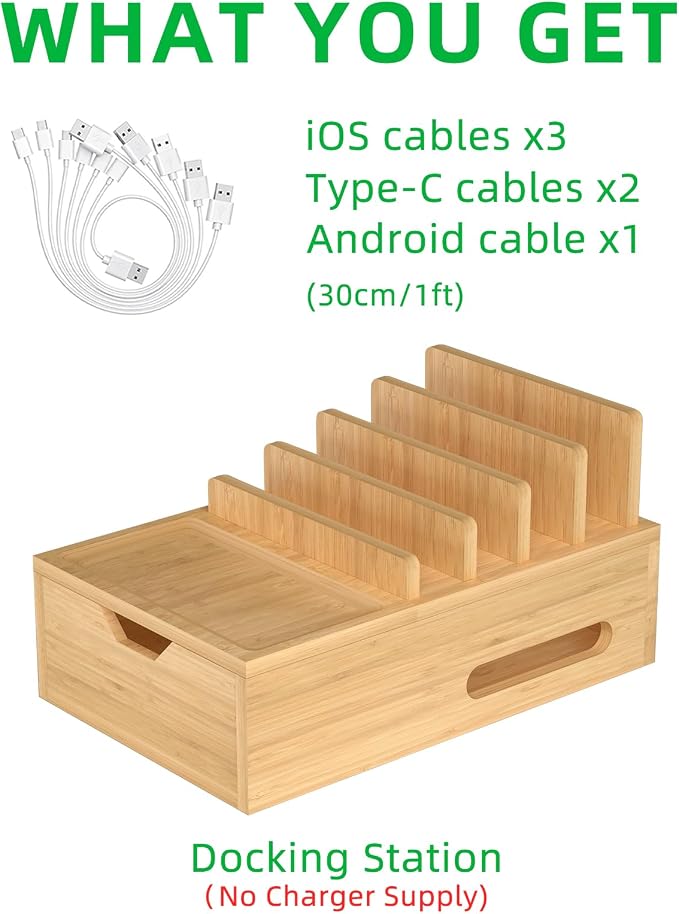 Bamboo Charging Station for Multiple Devices, Desk Charging Organizer - Image 5