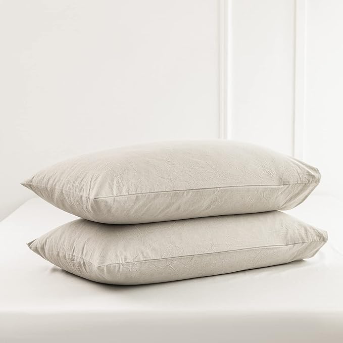 MooMee Bedding Pillowcases Pack of 2 100% Washed Cotton Linen Like Textured by MOOMEE