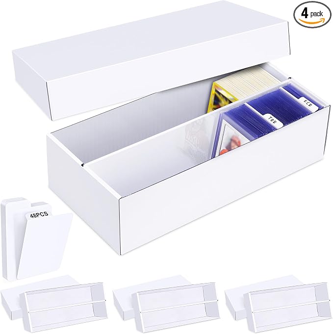 Trading Card Storage Box 4 Pack–1600 Count Cardboard Organizer by Leyzan