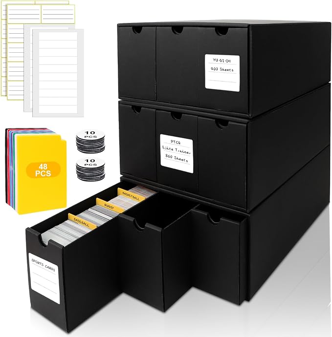 Trading Card Storage Box, Includes 9-600 CT Boxes & 48 Card Dividers, 9000+ by QLOUNI