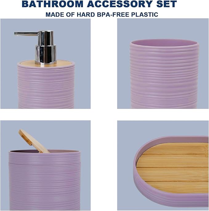 CERBIOR Bathroom Accessories Set 6 Piece Bamboo Bath Ensemble Includes Soap - Image 4