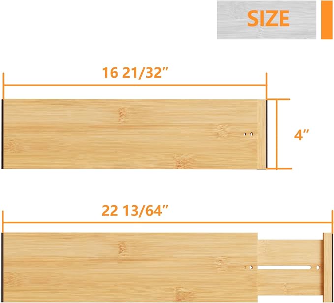 BAMEOS 4" High Drawer Dividers Bamboo Separators Organization Expandable - Image 4