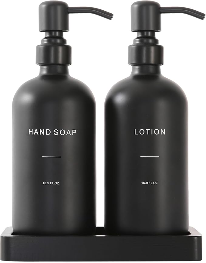 Black Soap Dispenser Bathroom Set, Soap and Lotion Dispenser Set by PrusWaso
