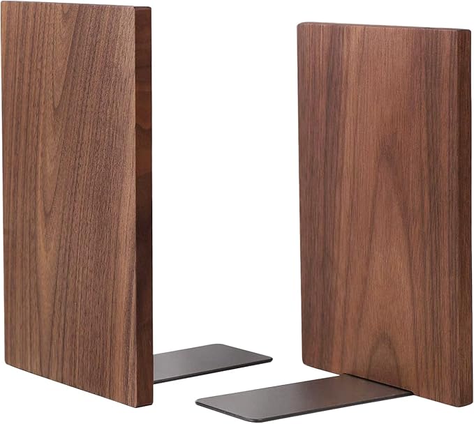 Muso Wood Handmade Walnut Book Ends, Non-Skid Bookends by Musowood