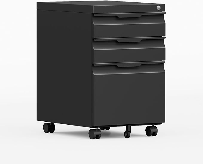 3 Drawer File Cabinet with Lock and Wheels, Rolling File Cabinets with Lock by Kooyon