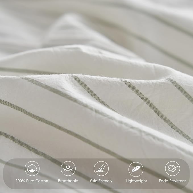 MooMee Bedding Pillowcases Striped Pack of 2 100% Washed Cotton Linen Like - Image 5