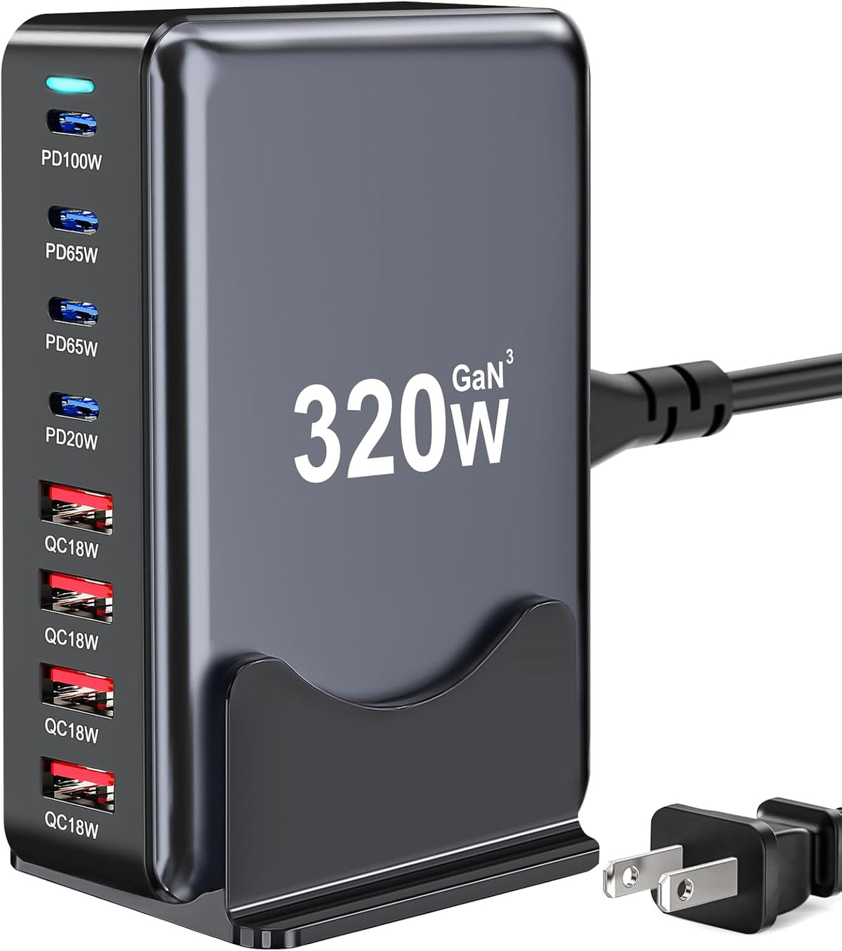 320W USB C Charger Block, Multi-port Fast USB Charging Station Dual PD