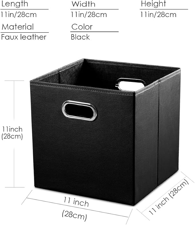 PRANDOM Leather Foldable Cube Storage Bins 11x11 inch Fabric Storage Baskets - Image 6