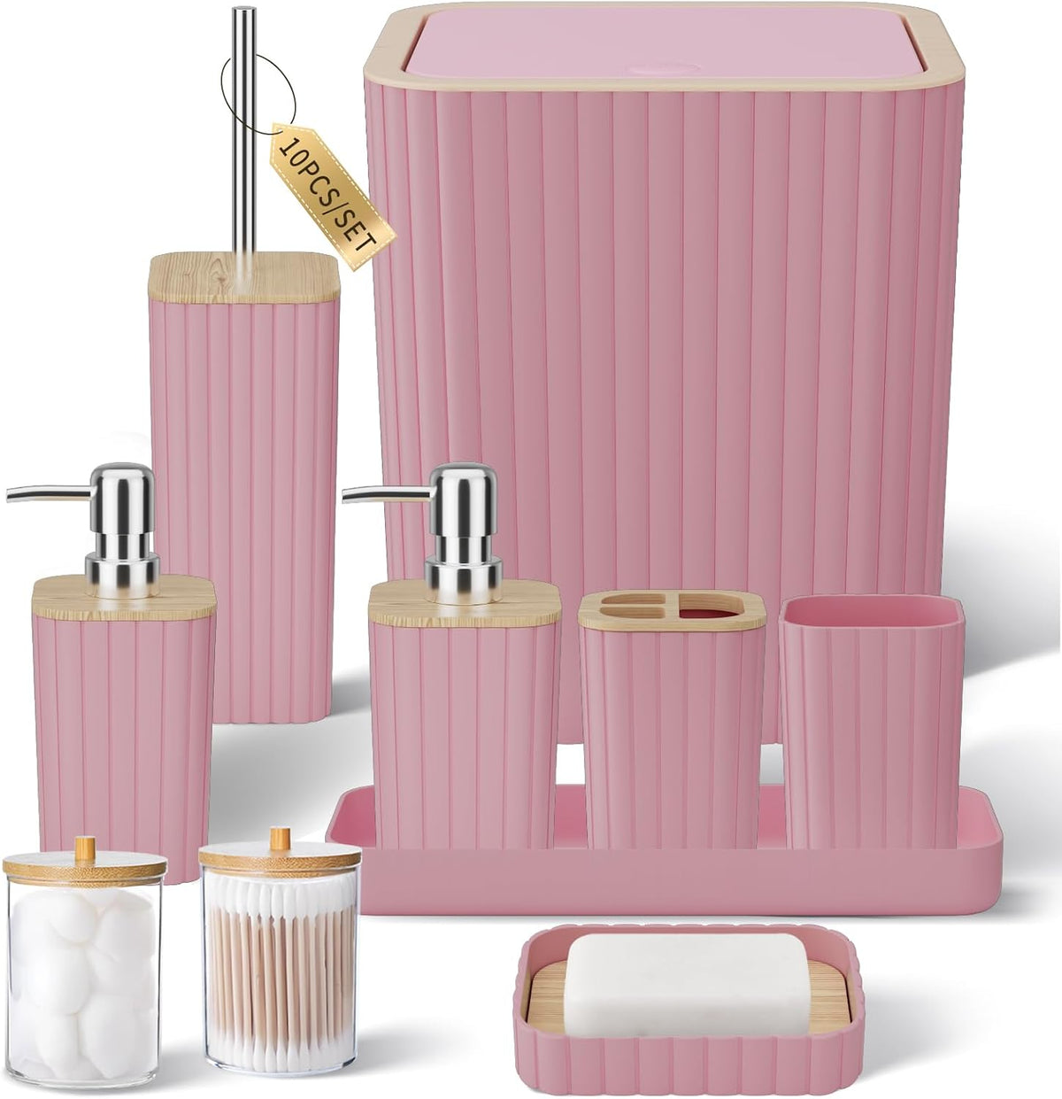 Bathroom Accessories Set - Elegant Pink Bathroom Set, 10PC Bathroom
