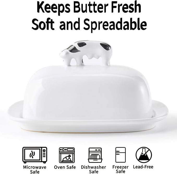 Butter Dish with Lid for Countertop, 7.8" x 6.3" Large Ceramic Butter Keeper - Image 3