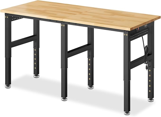 72” Adjustable Height Workbench, 5000 LBS Heavy Duty Table Rubber Wood - Image 7
