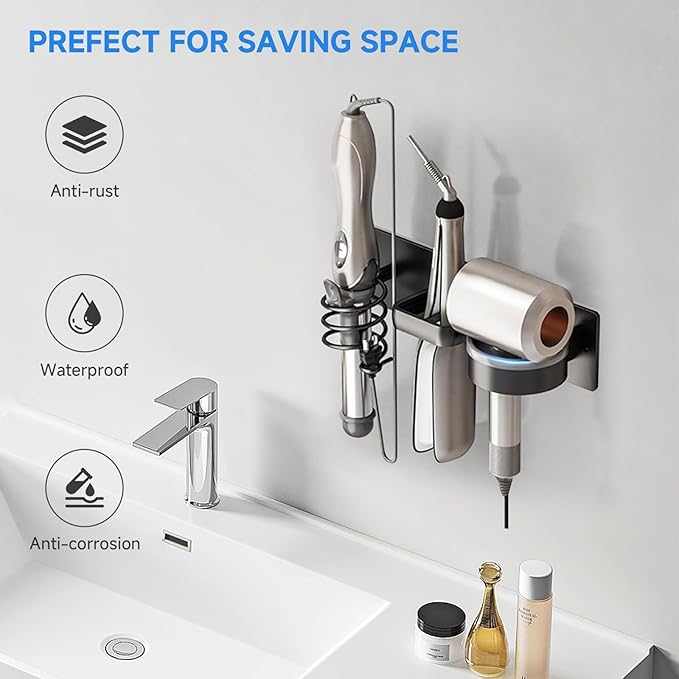 Hair Dryer Holder Wall Mounted, Blow Dryer, Curling Iron, Straightener Holder 3 - Image 6