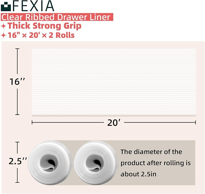 FEXIA Shelf Liners for Kitchen Cabinets Non-Slip Drawer Liner 16 Inches x 20 FT - Image 2